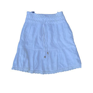 SHERRY TAYLOR cotton lined White Lace Up Skirt Size XL knee length A000265